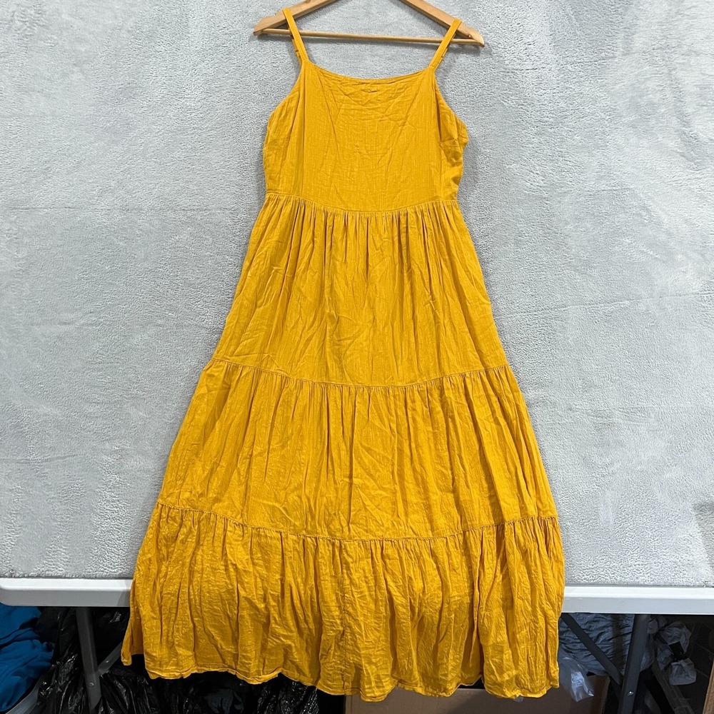 Old Navy Maxi Dress Medium Yellow Striped Tiered Smocked Bohemian Coachella Long
